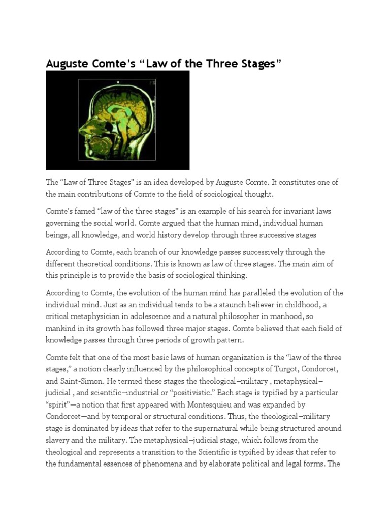 Comte's Law of Three Stages Explained | PDF | Positivism | Metaphysics