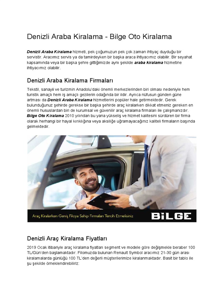 Denizli Rent A Car Arac Kiralama Hizmetleri Carmen Oto Kiralama