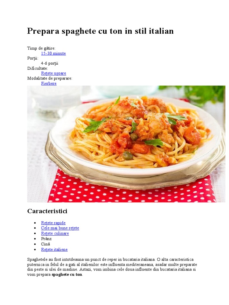 Spaghete Cu Ton In Stil Italian