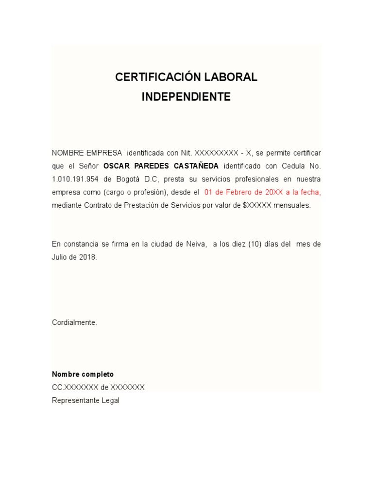 Certificación Laboral Independiente