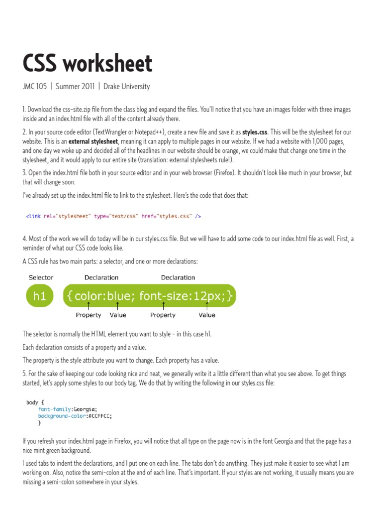 Css Worksheet Notes | PDF | Cascading Style Sheets | Html Element