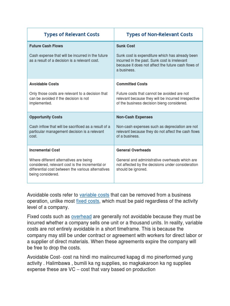 Types of Relevant Costs | PDF | Cost | Expense