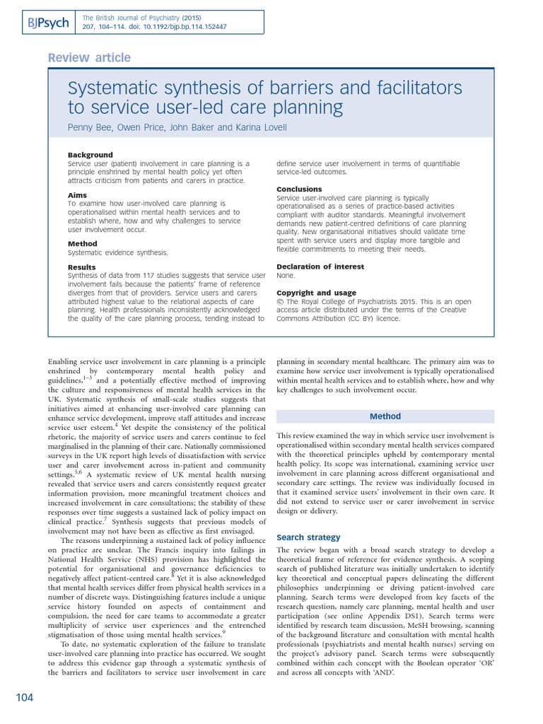 Systematic Synthesis of Barriers and Facilitators To Service Userled ...