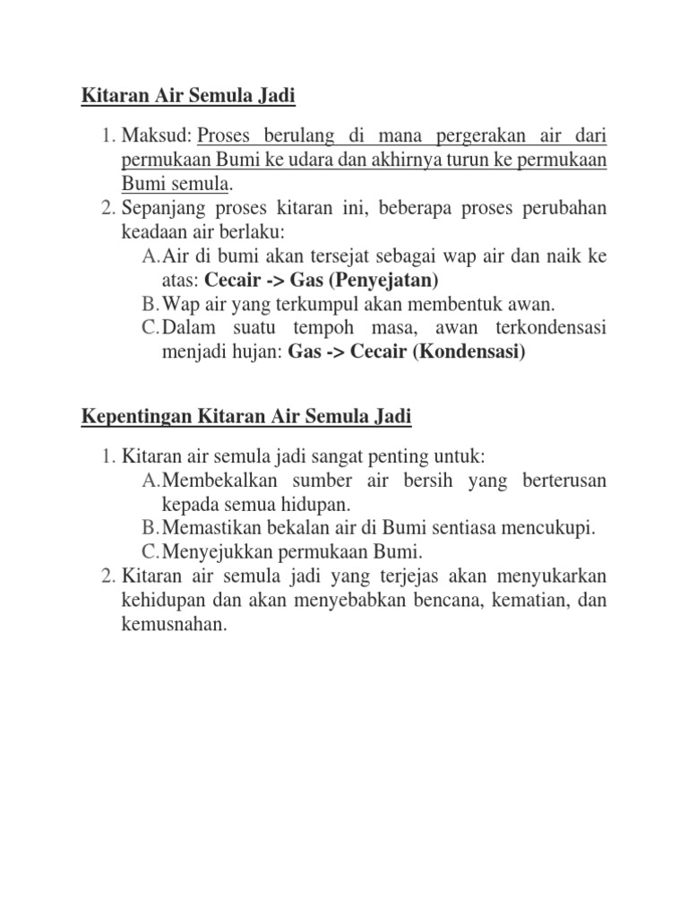 Sains Thn 5 Kitaran Air Semula Jadi Kepentingannya Pdf