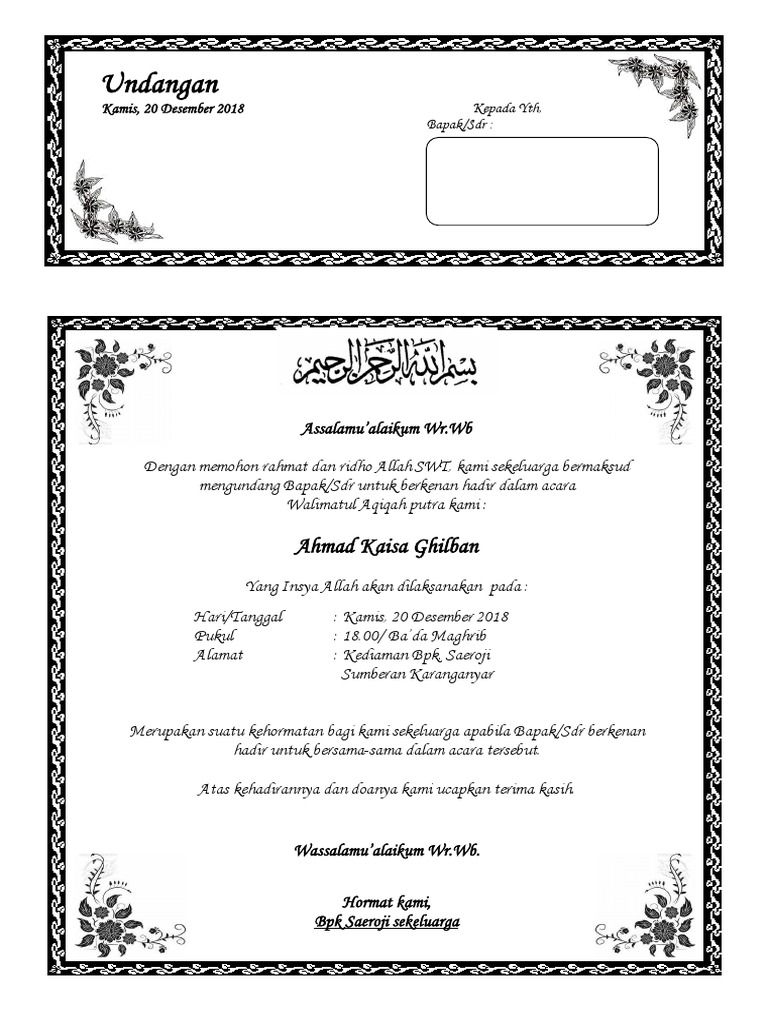 840 Koleksi Contoh Undangan Untuk Acara Aqiqah Gratis Terbaik