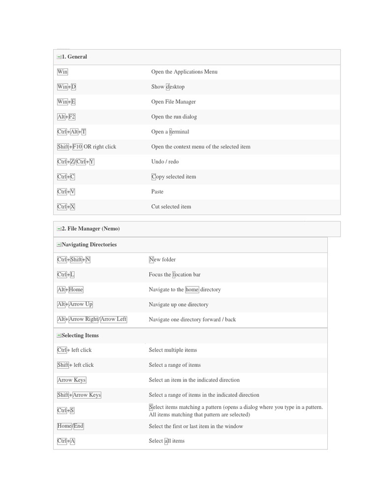 Linux Mint Cinnamon Keyboard Shortcuts | PDF | Screenshot | Tab (Gui)