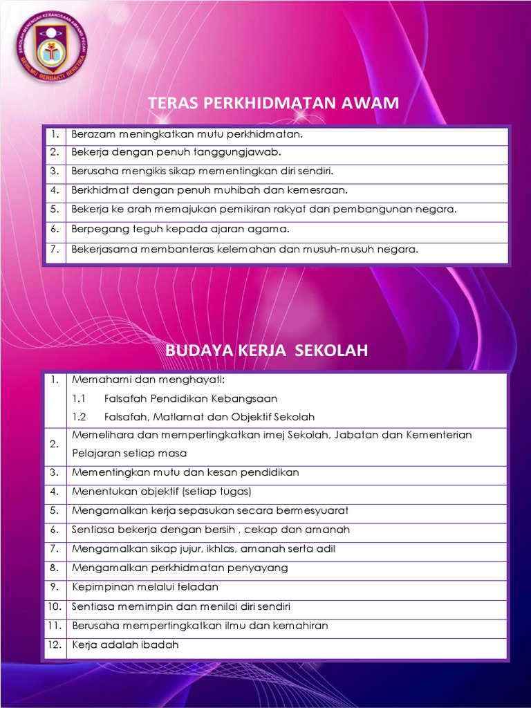 F Teras Perkhidmatan Awam Budaya Kerja Sekolah