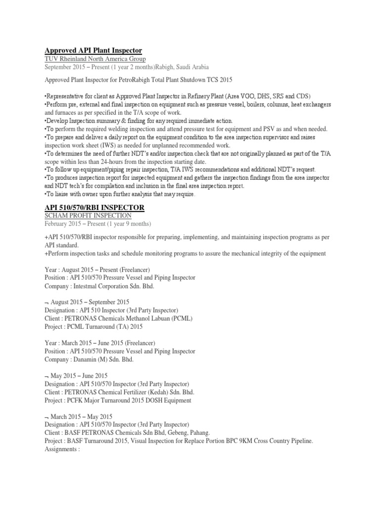 Approved API Plant Inspector Overview | PDF | Pipe (Fluid Conveyance ...