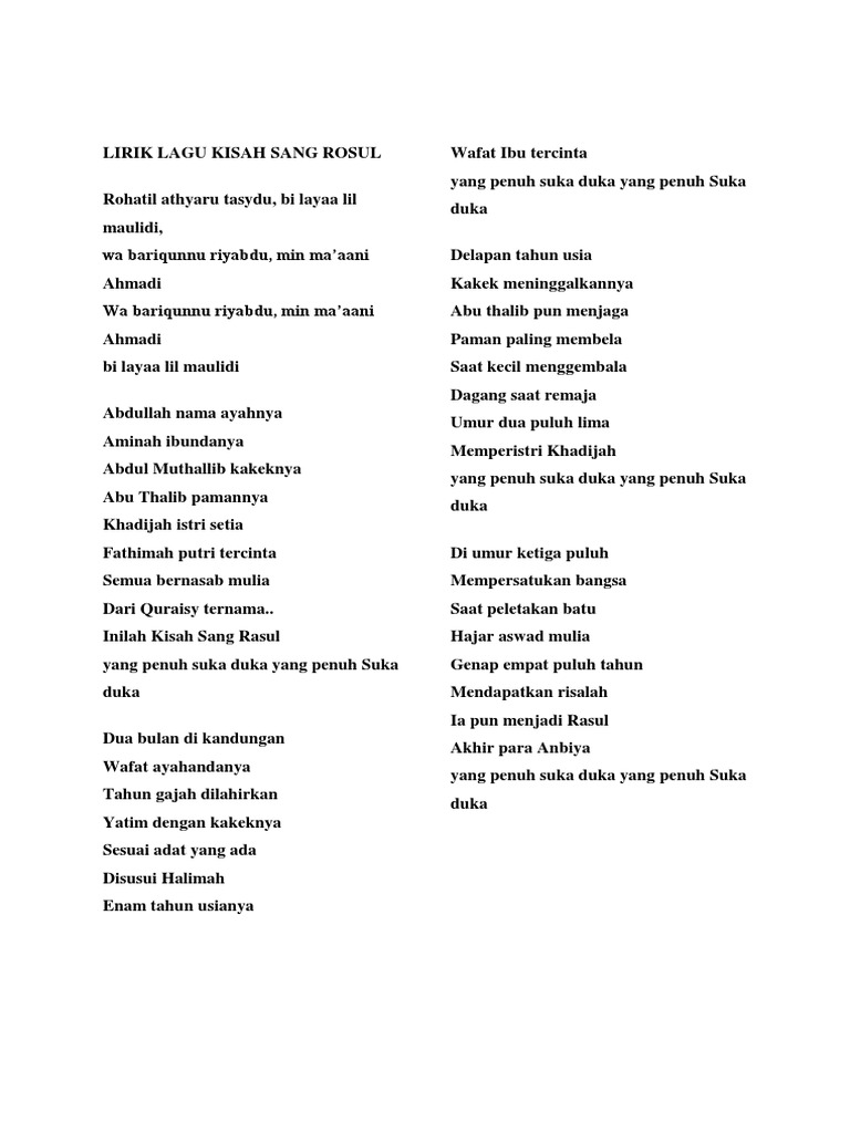 Lirik Lagu Kisah Sang Rosul Docx