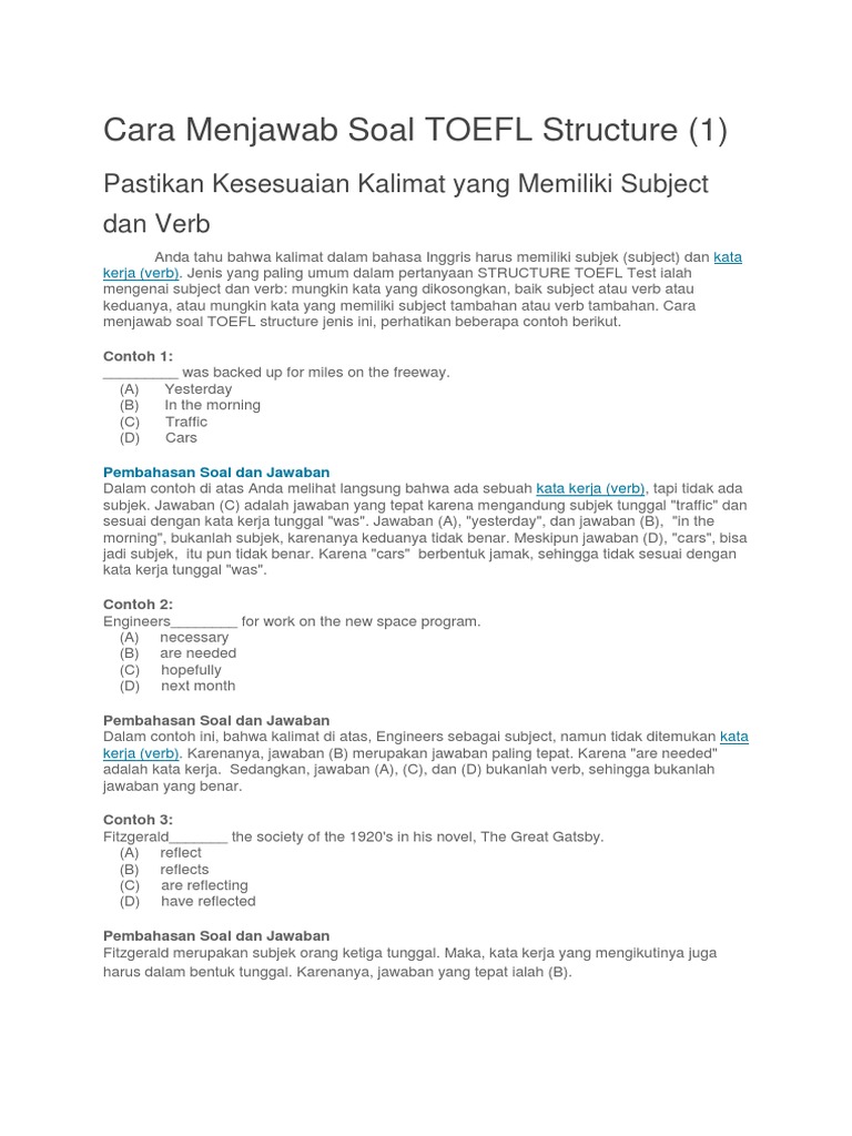 Cara Menjawab Soal TOEFL Structure