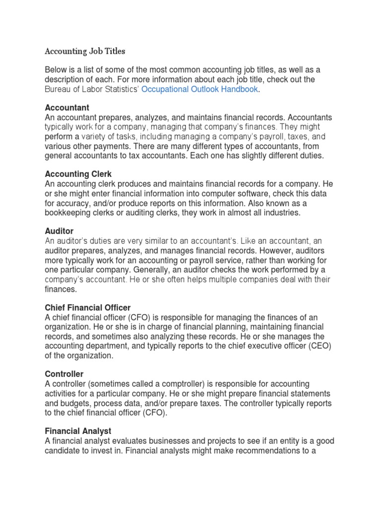 Accounting Job Titles PDF Certified Public Accountant Accounting