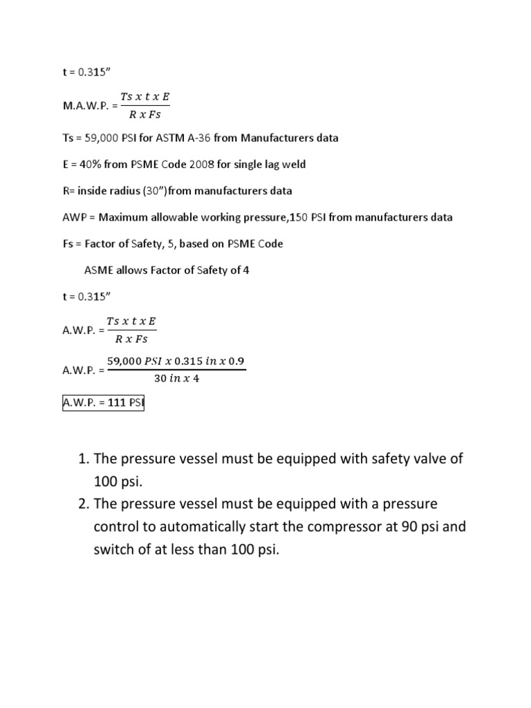 Computation For Air Receiver Tank PDF Chemical Engineering