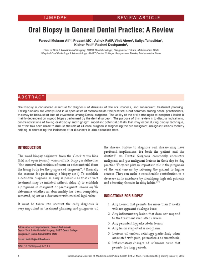 Oral Biopsy Techniques in Dentistry | PDF | Biopsy | Pathology