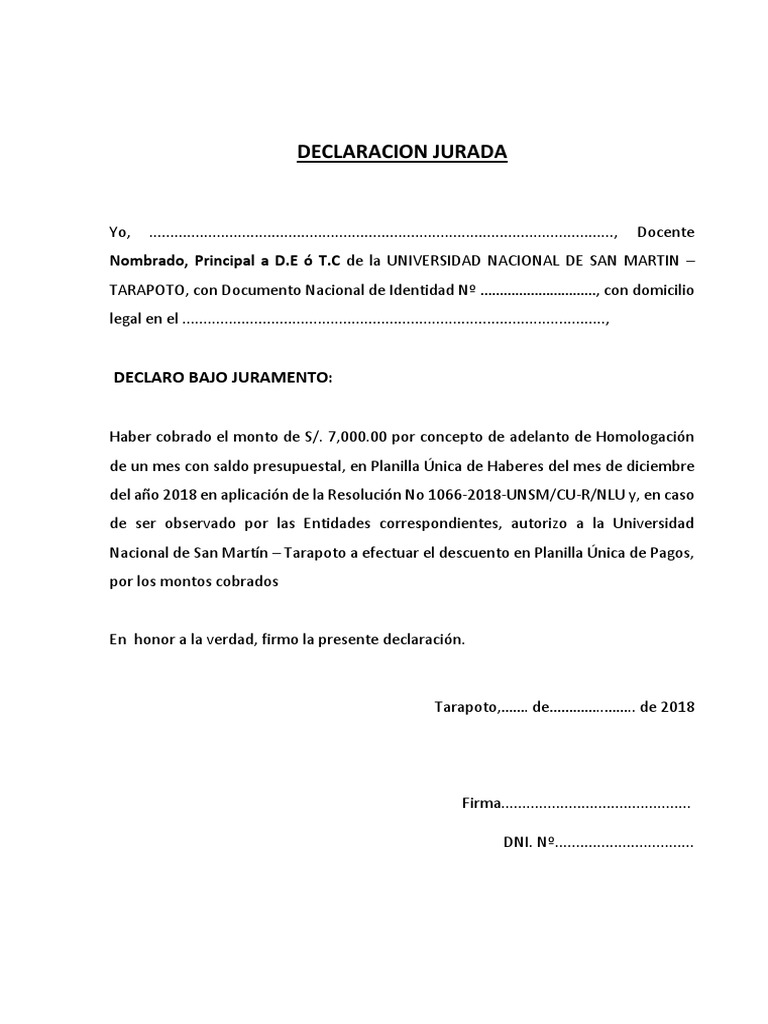 DECLARACION JURADA Docentes | PDF | Documentos oficiales | Control de ...