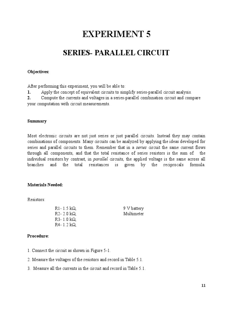 Series-Parallel Circuit Experiment | PDF | Series And Parallel Circuits ...