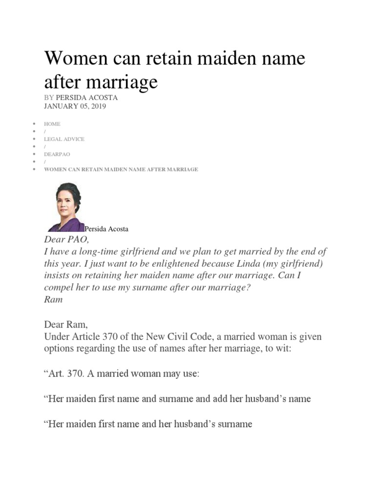2019.01.05 Women Can Retain Maiden Name After Marriage PDF