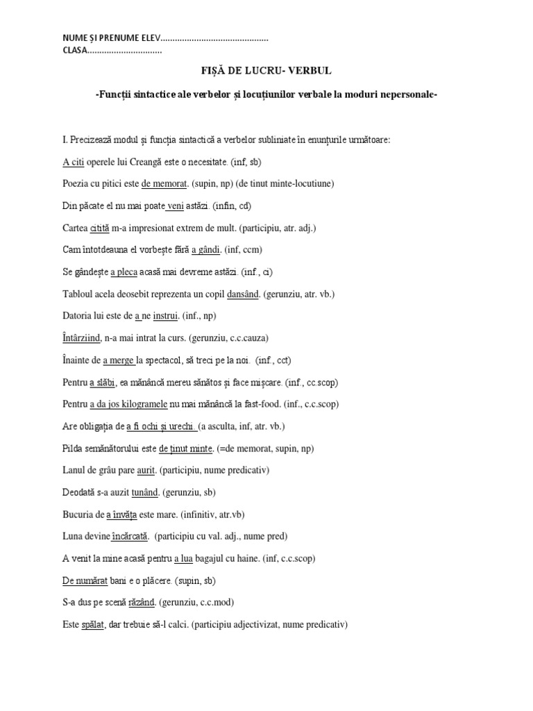 Functiile Sintactice Ale Verbului fisa de lucru functii sintactice ale verbelor la modurile nepersonale.docx