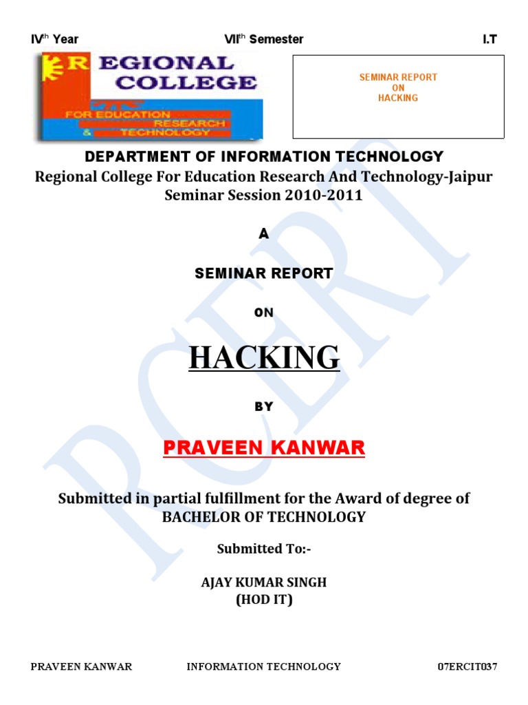 Seminar Report on Hacking | PDF | File Transfer Protocol | Security Hacker