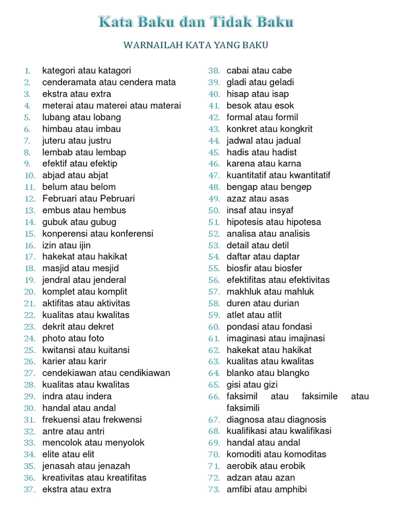 172 Soal Kata Baku Tidak Baku Pdf