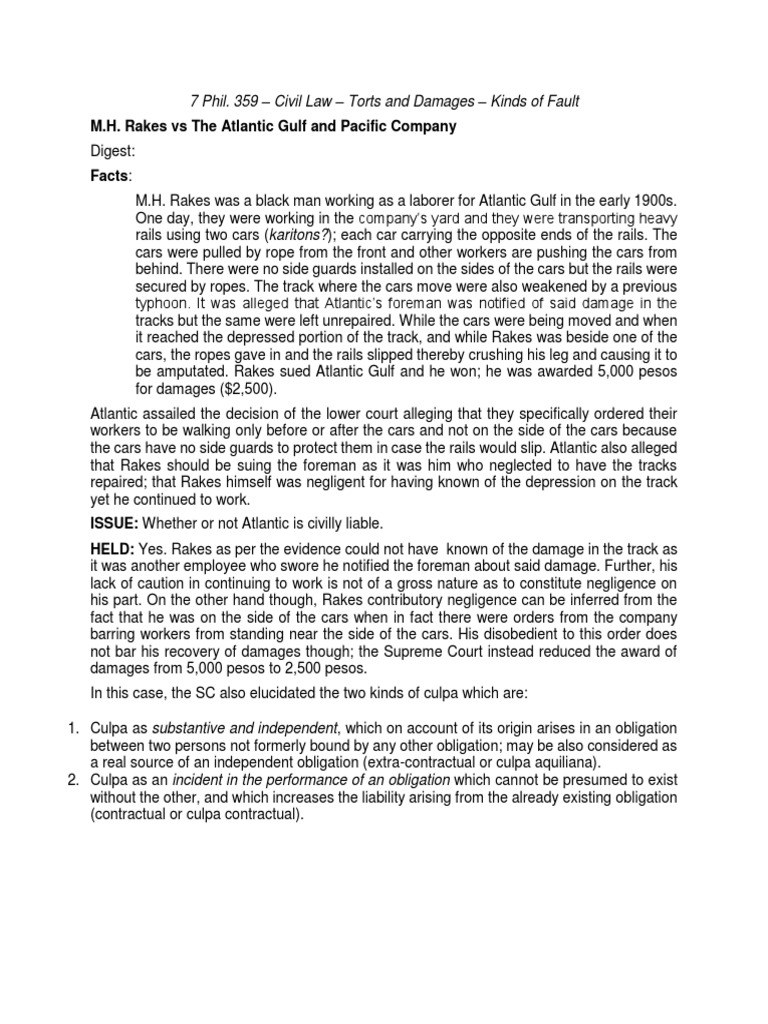 Rakes vs. Atlantic PDF Negligence Civil Law (Legal System)