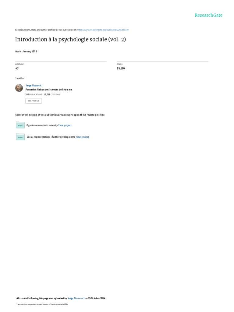Intro Psycho Soc T2 Psychologie Sociale Psychologie