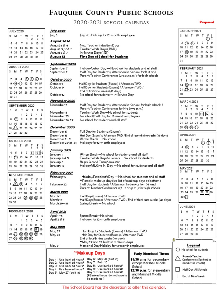 2020-21 Fauquier Schools Adopted Calendar | PDF | Educational Institutions  | Observances