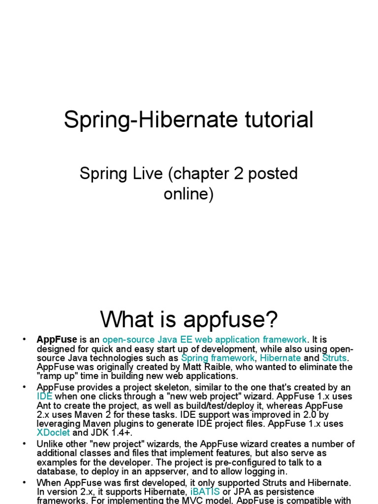 Spring-Hibernate Tutorial: Spring Live (Chapter 2 Posted Online) | PDF
