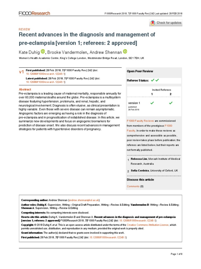 Recent Advances in The Diagnosis and Management of Pre-Eclampsia ...