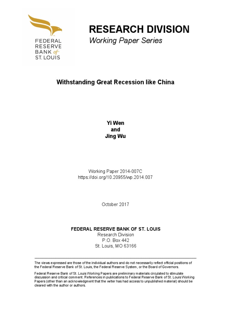 Research Division: Working Paper Series | PDF | Recession | Great Recession