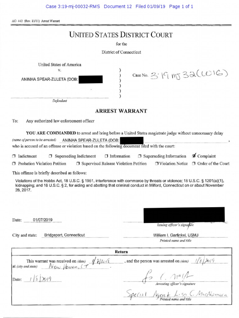 Woodbridge KidnappingHomicide PDF Arrest Arrest Warrant