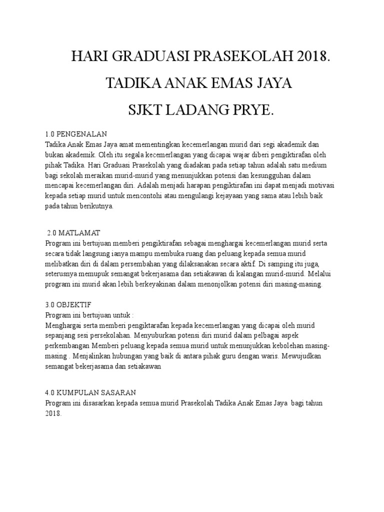 Kertas Kerja Hari Graduasi Prasekolah 2018  PDF
