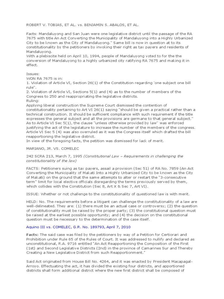 Constitutionality of the law aquino iii vs comelec g r no 189793