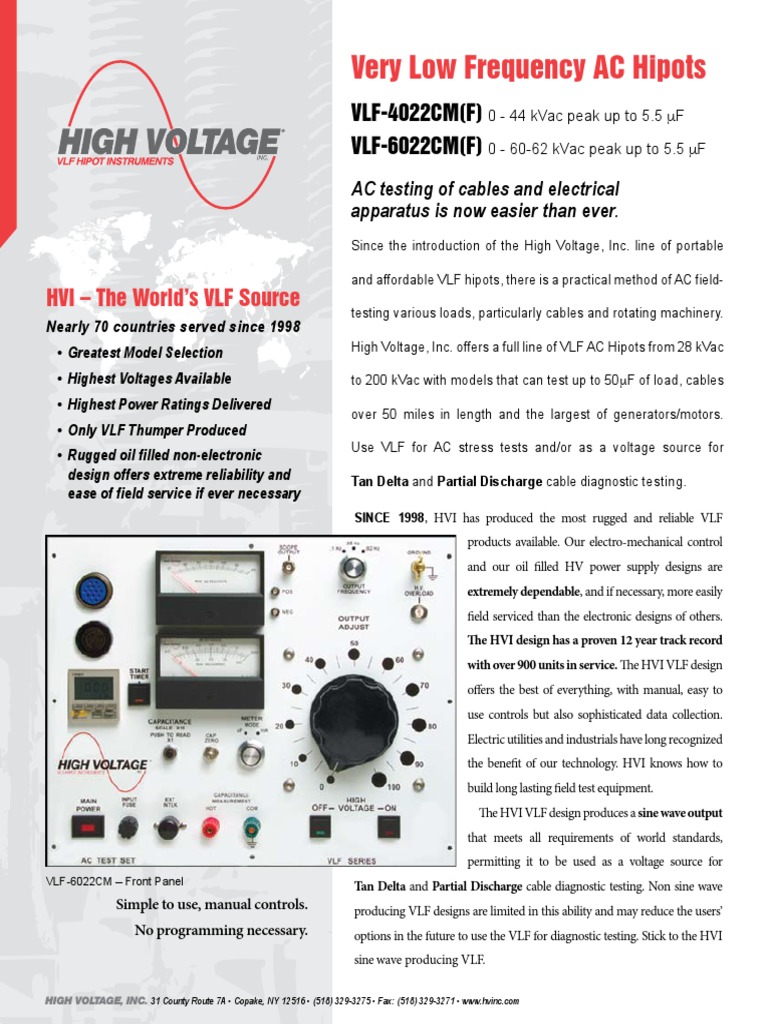 HVI VLF Hipot Instruments Overview | PDF | Alternating Current | High ...