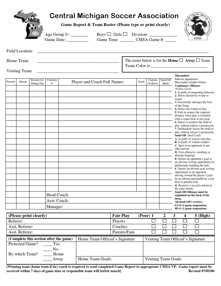 CMSA Game Report | PDF | Sports Rules And Regulations | Ball Games