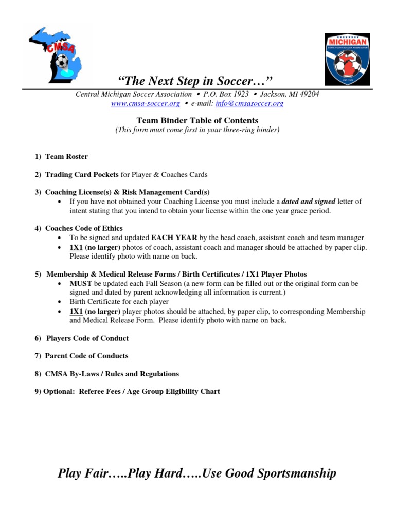 Central Michigan Soccer Team Binder Guide | PDF