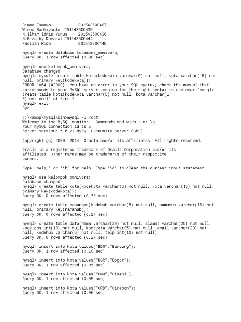 Kelompok Ryan My Sql Oracle Database