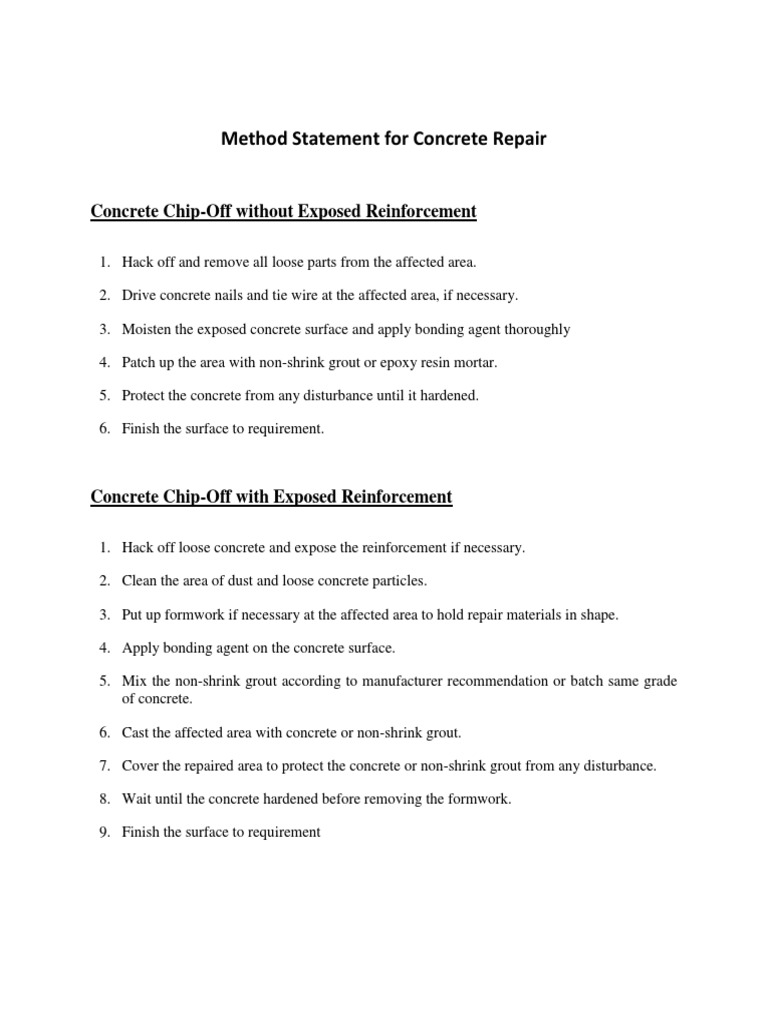 Method Statement For Concrete Repair PDF