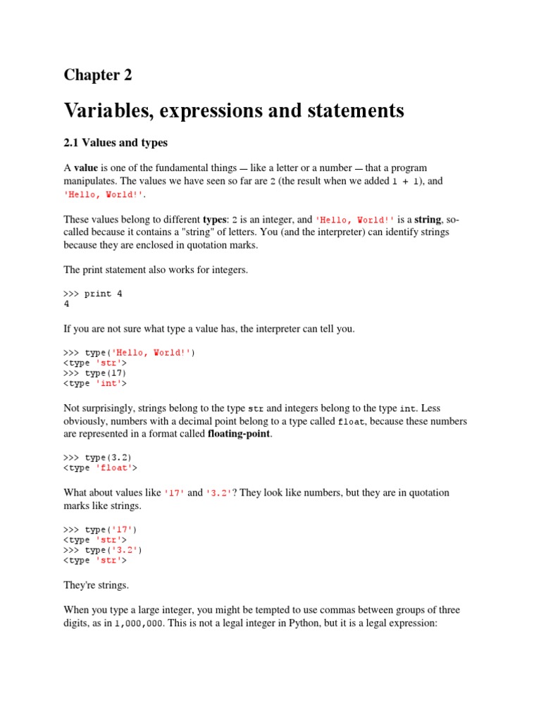 Variables, Expressions and Statements | PDF | Multiplication | Division ...