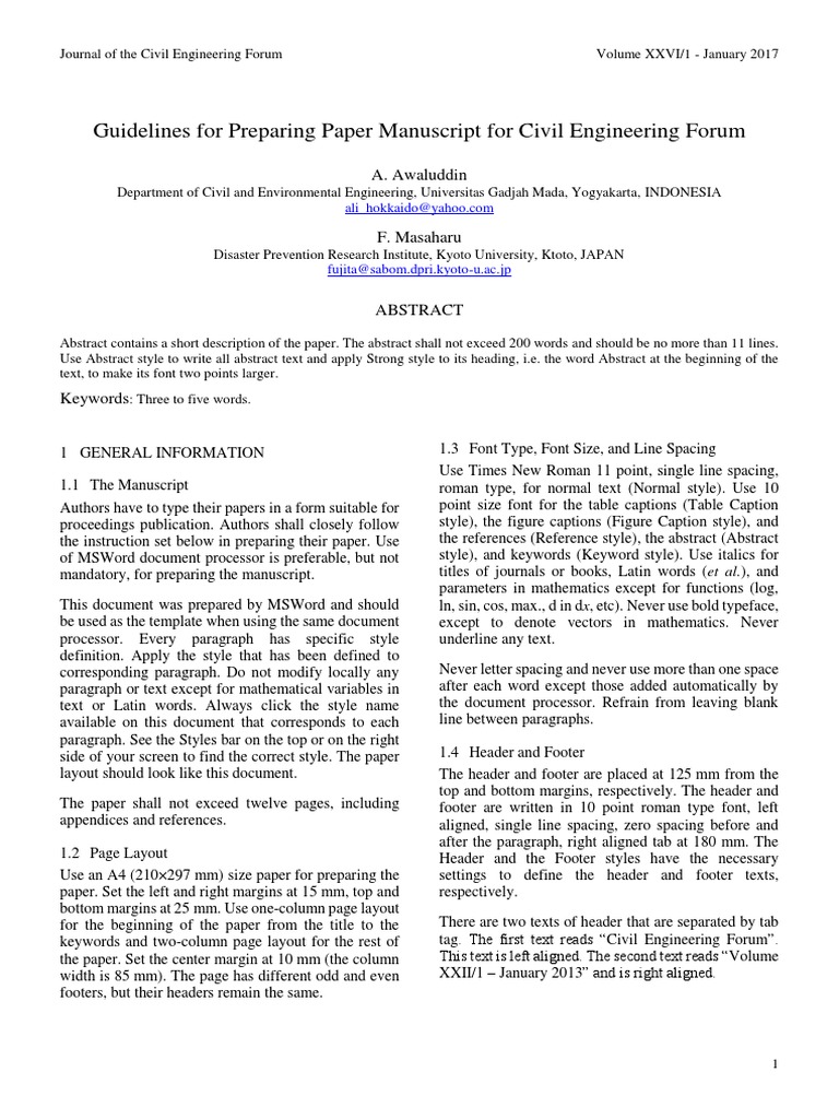 Manuscript Guidelines for Civil Engineering | PDF | Page Layout | Paragraph