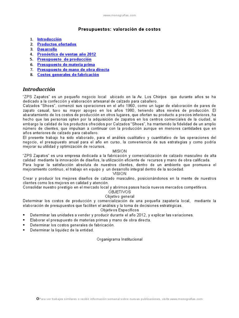 Presupuesto y Costos de ZPS Zapatos | PDF | Calzado | Zapato
