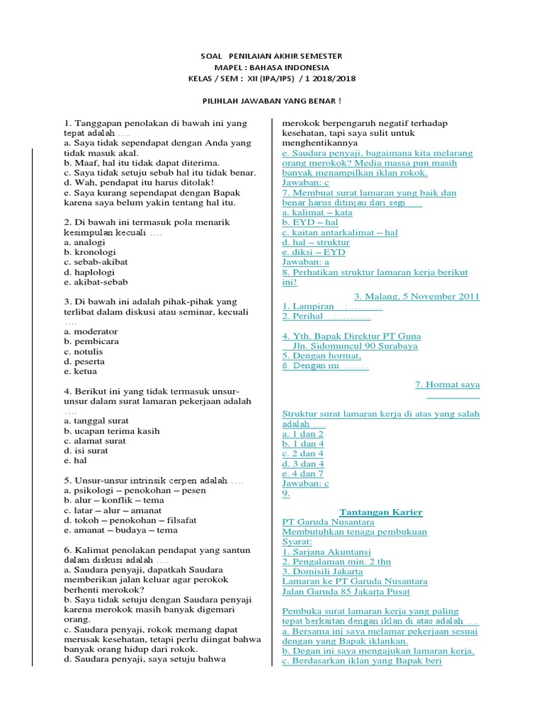 Soal Penilaian Akhir Semester