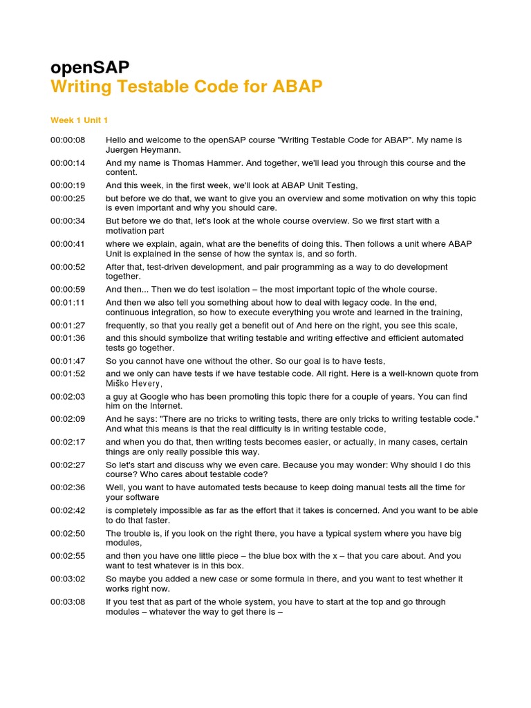 Writing Testable Code For Abap: Opensap | PDF