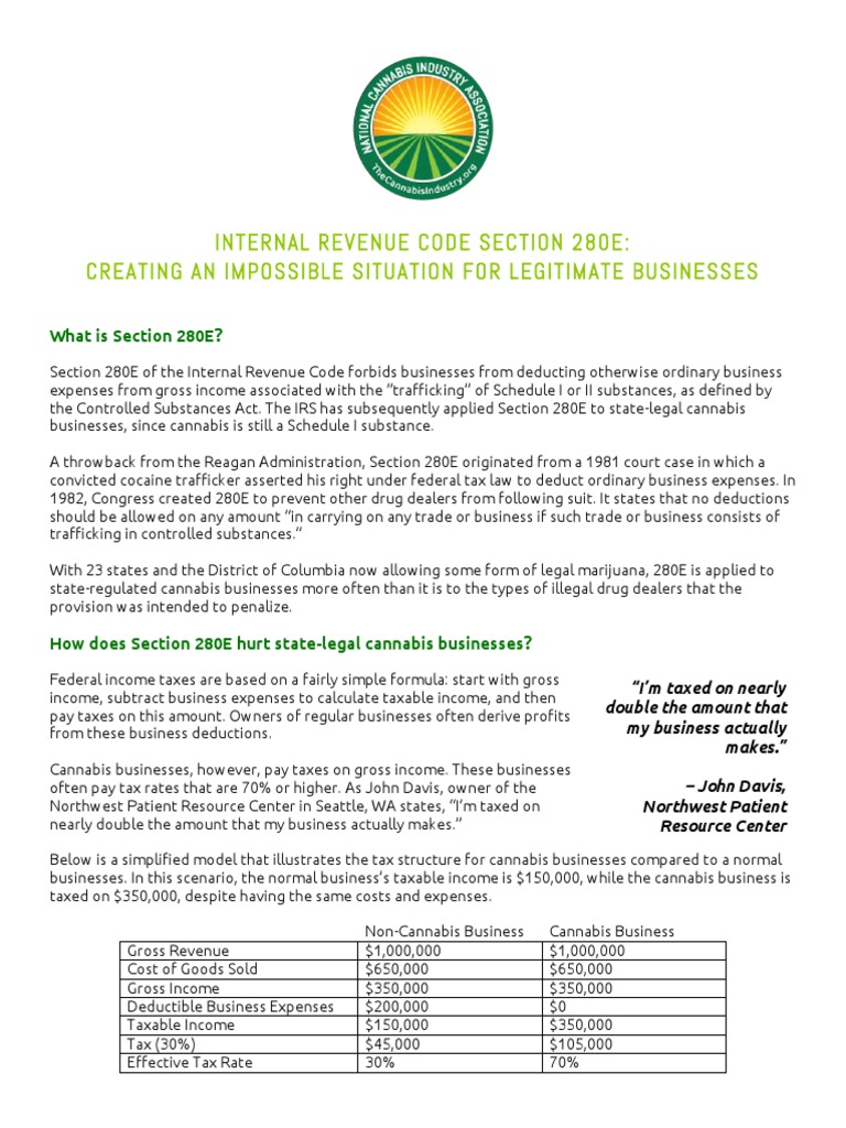 Impact of IRS Section 280E on Cannabis Businesses | PDF | Tax Deduction ...