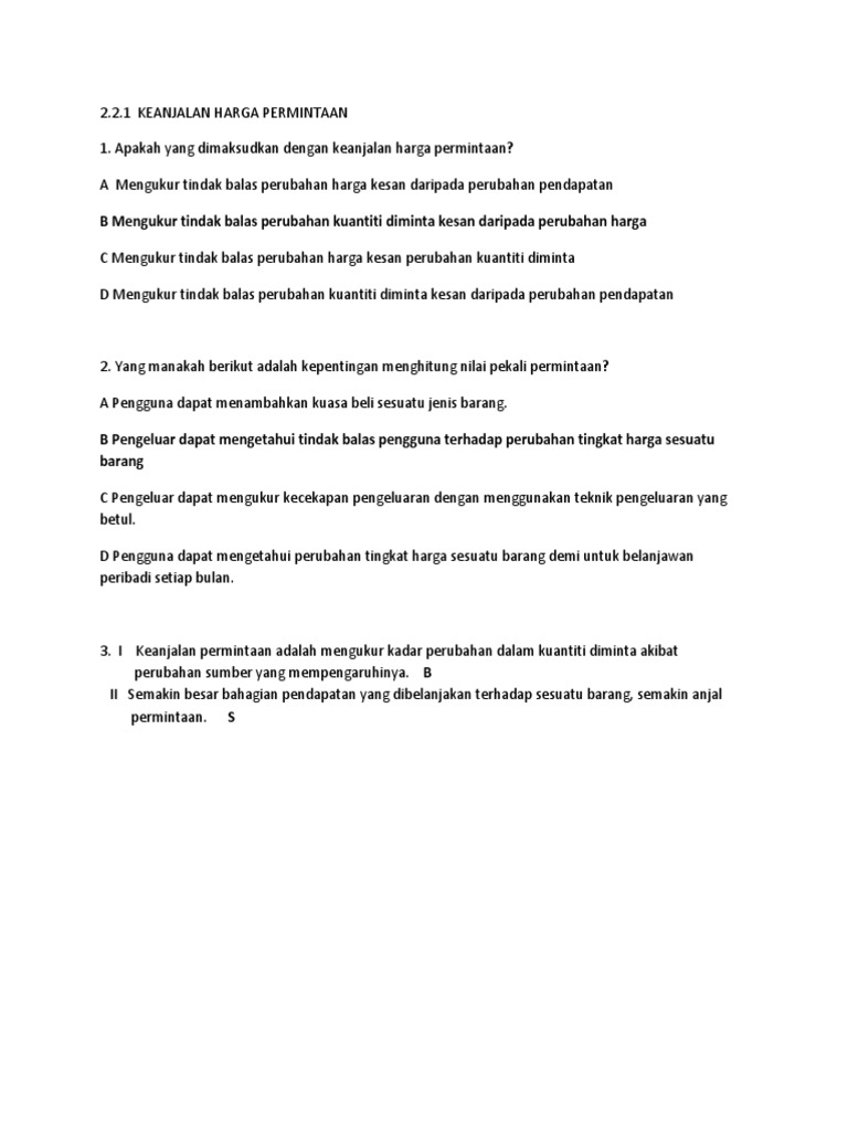 Soalan 2.2.1 Keanjalan Harga Permintaan  PDF