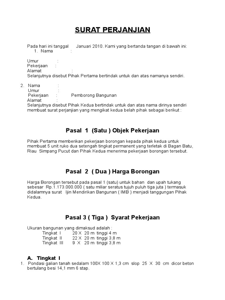 Surat Perjanjian Kerja Borongan
