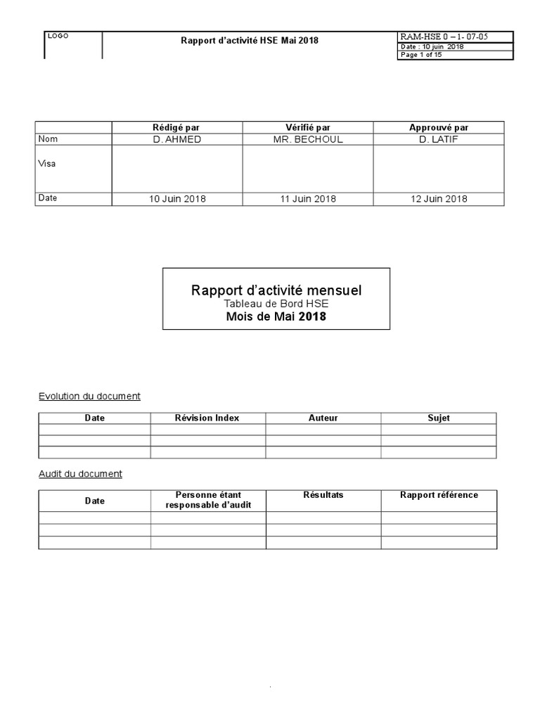 12 Rapport D Activite Mensuel Hse Pdf Energie Et Ressources La Nature