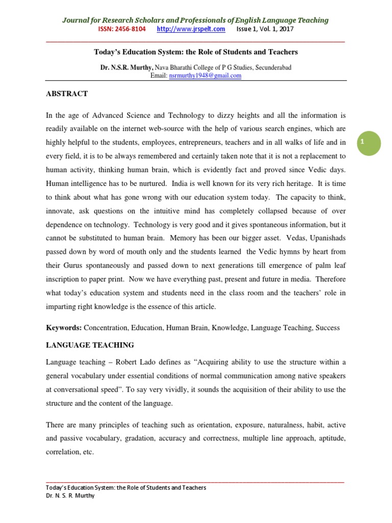 Role of Students and Teachers in Education | PDF | Language Education ...