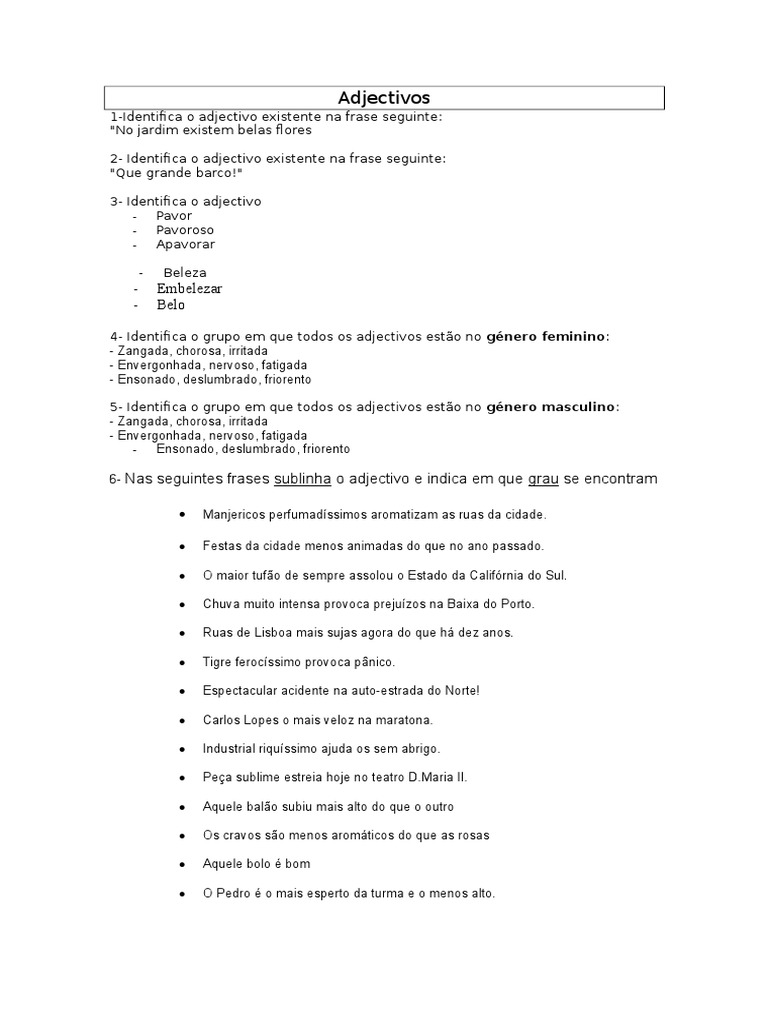 Adjetivos 5º Ano | PDF | Anjo | Adjetivo