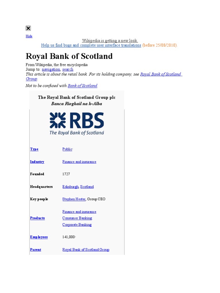 Royal Bank Of Scotland Institutional Investors Financial Services