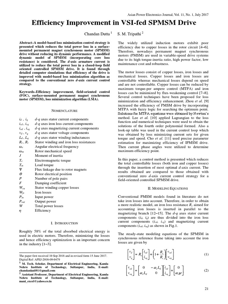 ModelBased Loss Minimization Control Strategy to Improve Efficiency in a VSIFed Surface